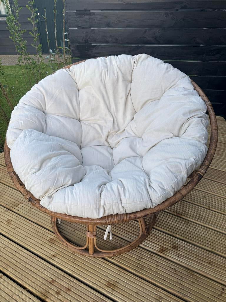 Papasan stoel met kussen - Rotan, Huis en Inrichting, Ophalen, Gebruikt, Wit, Riet of Rotan