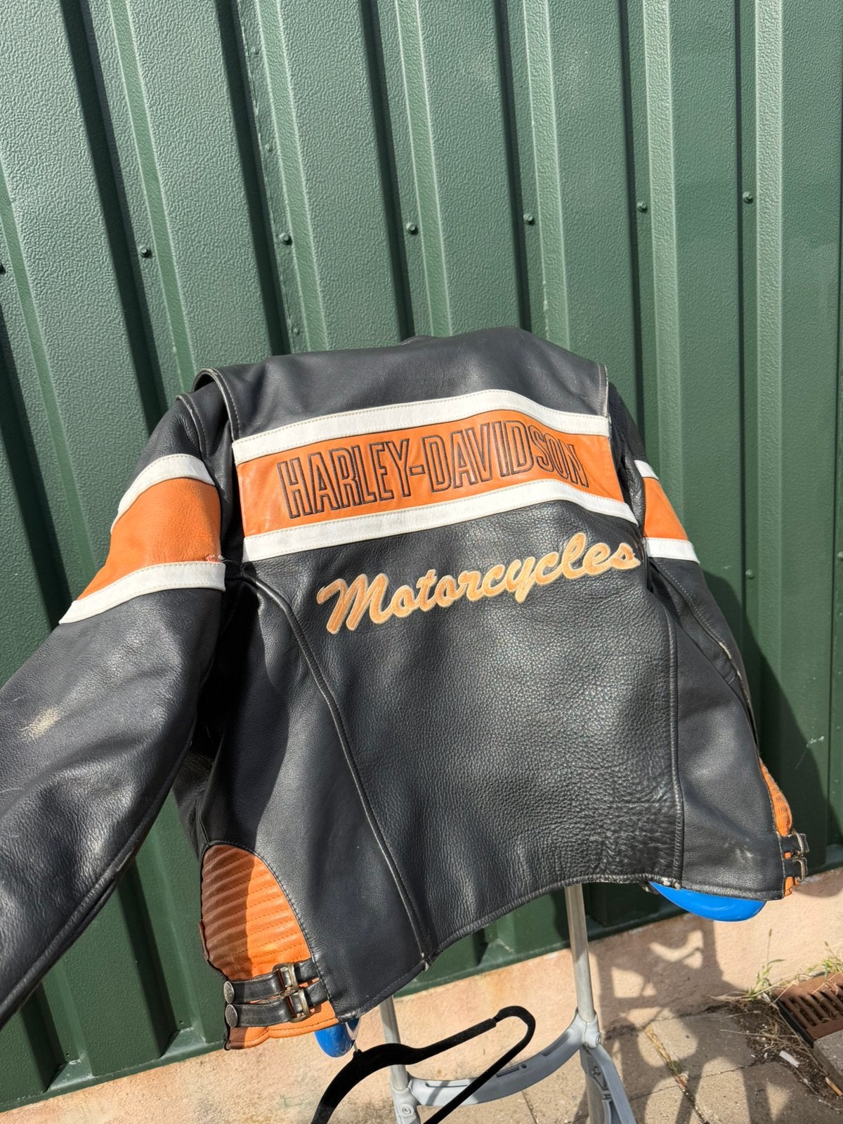zwarte leren Harley-Davidson motorjas met oranje witte heren, Motoren, Ophalen, Tweedehands, Heren