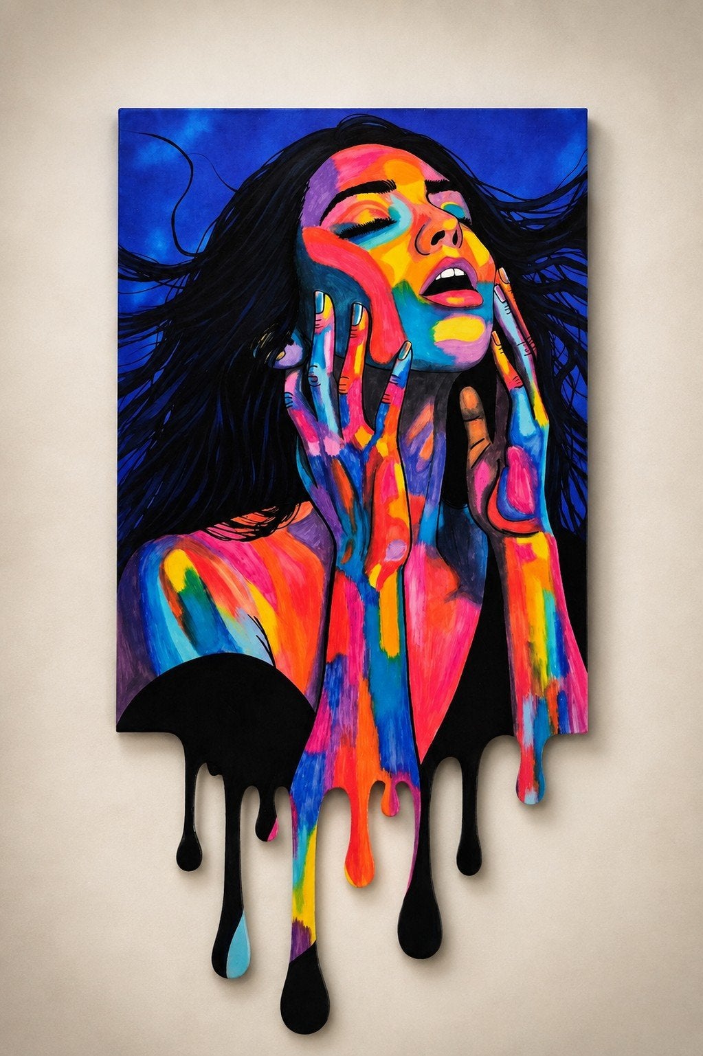 Groot Houten Pop Art Schilderij - Dripping Neon, Ophalen, Acrylverf, Hout, 3D-effect