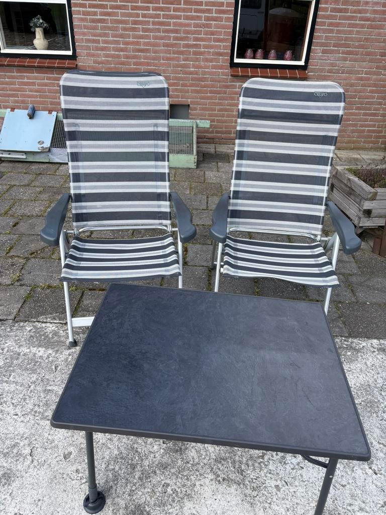 2 Crespo camping stoelen met tafel, Caravans en Kamperen, Kampeermeubelen, Ophalen of Verzenden, Gebruikt, Campingstoel