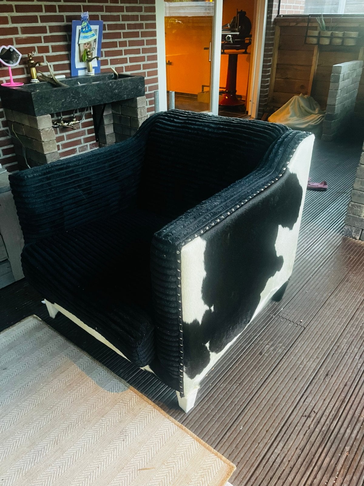 Mooie stoel van echt koeienhuid, Ophalen, Gebruikt, Leer, 75 tot 100 cm
