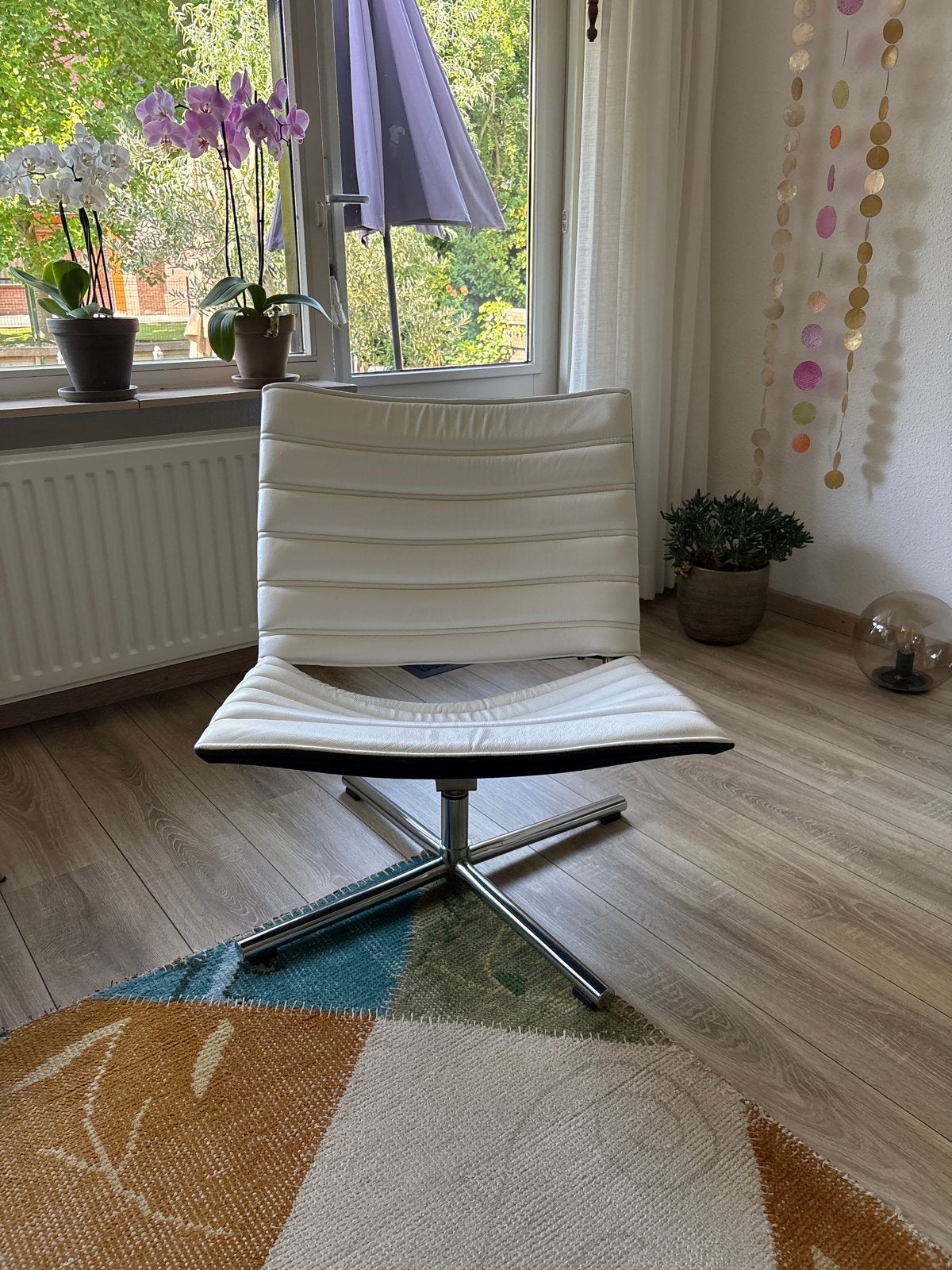 Moderne designstoel met draaivoet - Wit leer, Ophalen, Gebruikt, Wit, Leer