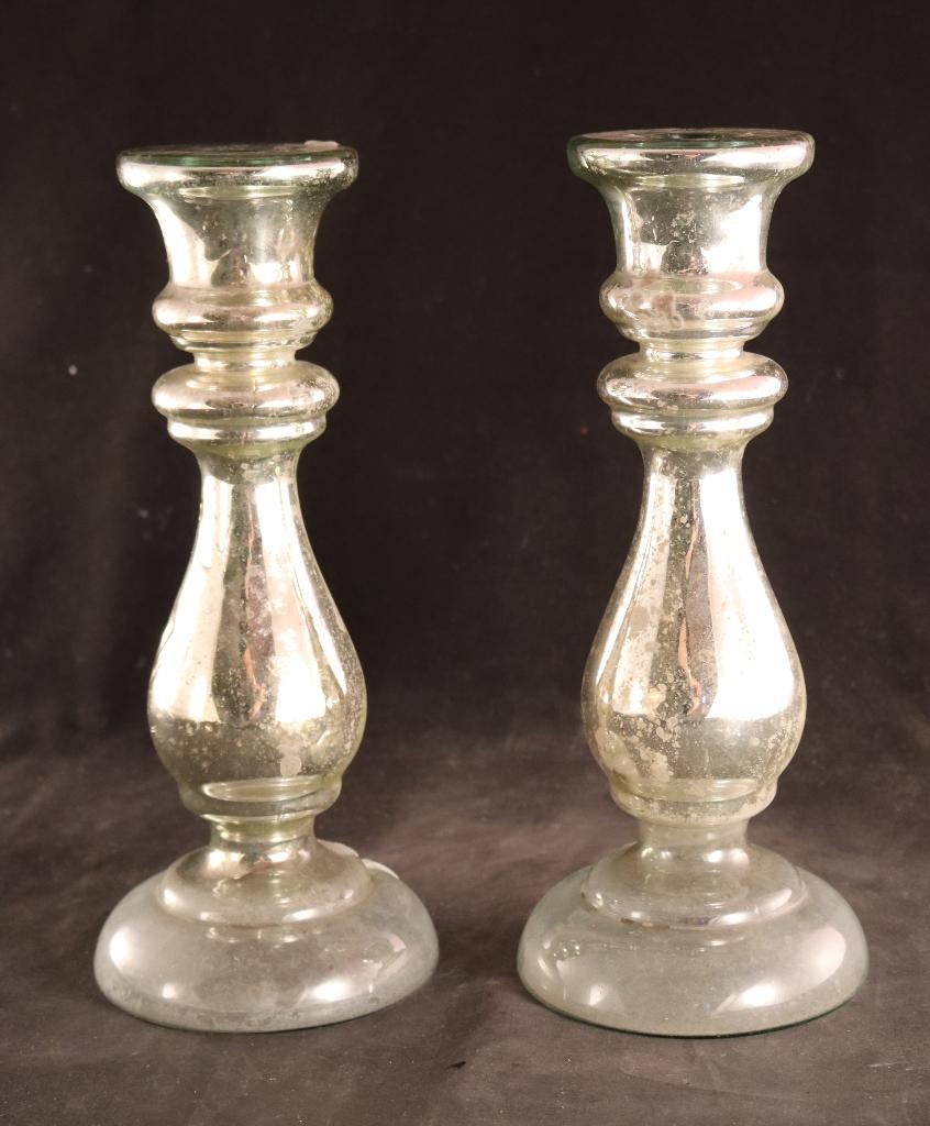 Paar antieke zilverglas kandelaars, Ophalen of Verzenden, Koper of Brons