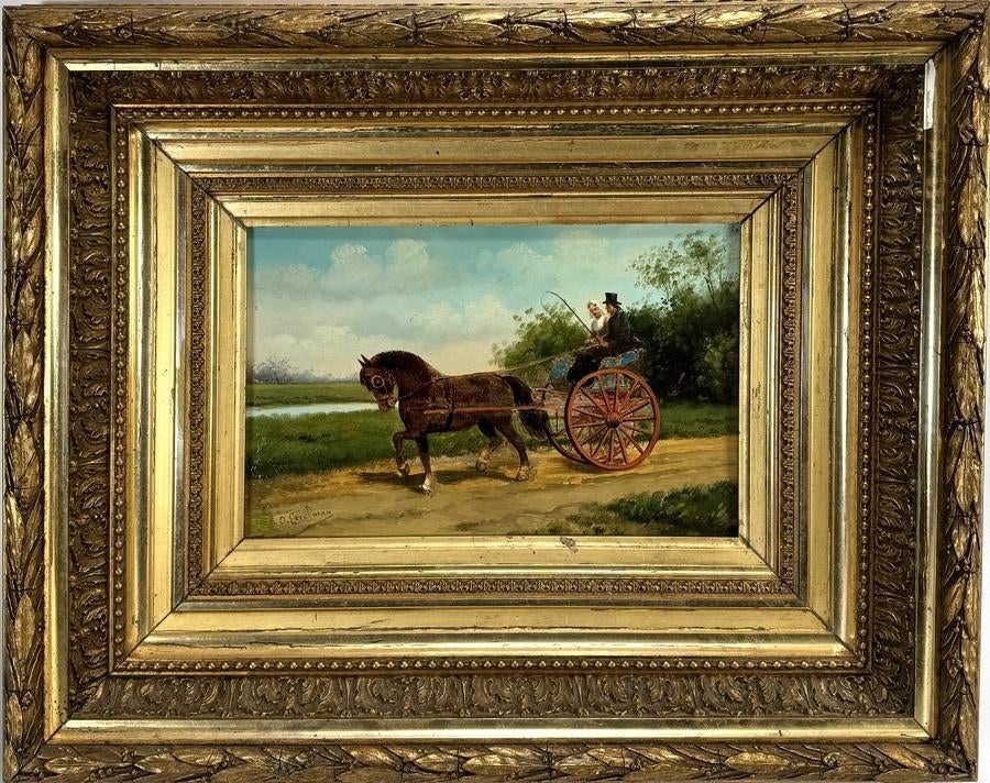 1130. Olieverfschilderij - Friese sjees, ca. 1900, Antiek en Kunst, Kunst | Schilderijen | Klassiek, Ophalen of Verzenden
