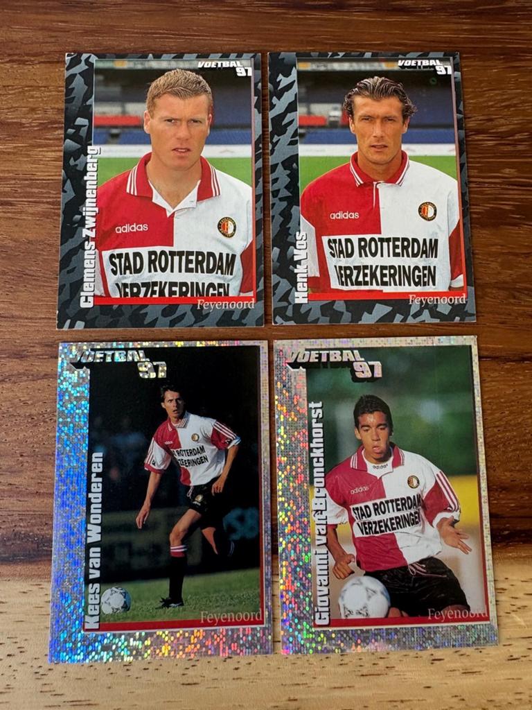 Feyenoord Voetbal 97 Panini Kaarten - 4 Stuks, Ophalen of Verzenden, Zo goed als nieuw, Stickers en Plaatjes