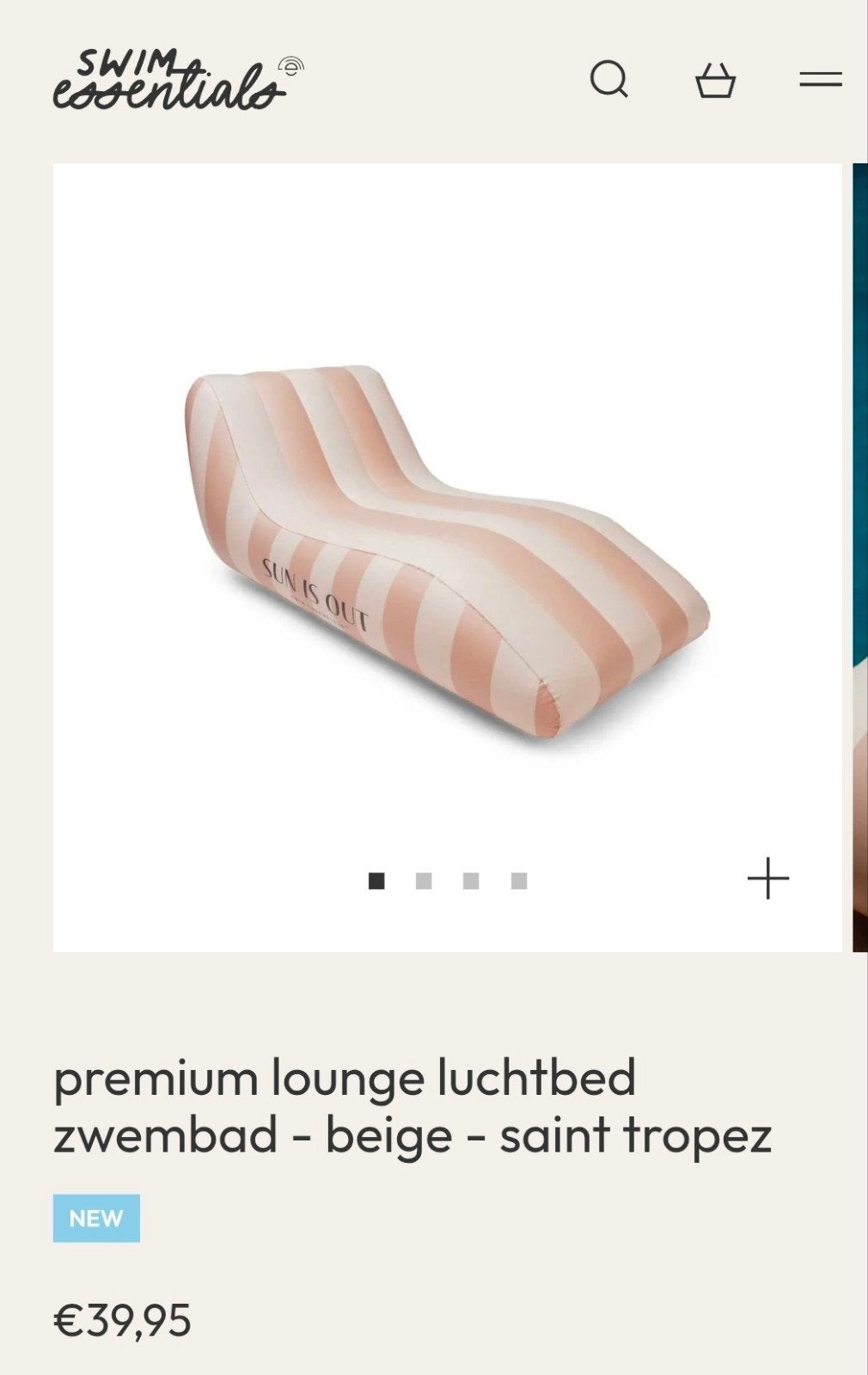 Luxe opblaasbare lounge luchtbed - Beige/Wit gestreept, Ophalen, Opvouwbaar, Nieuw, Eenpersoons