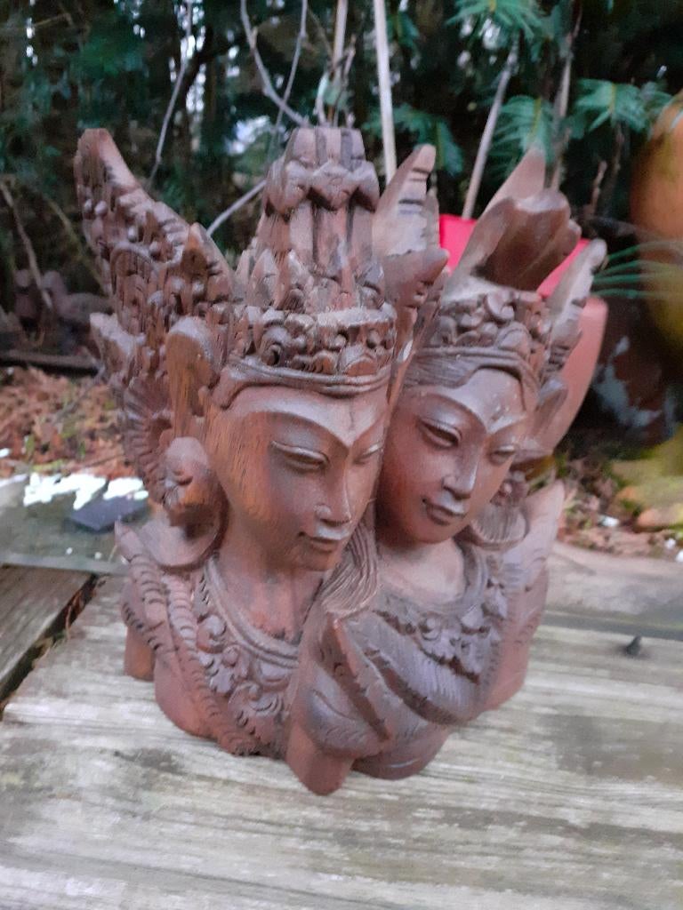 Bali BEELD "Het Vorstenpaar" verfijnd Houtsnijwerk, Groep mensen, Handgemaakt, Art deco, Ophalen of Verzenden