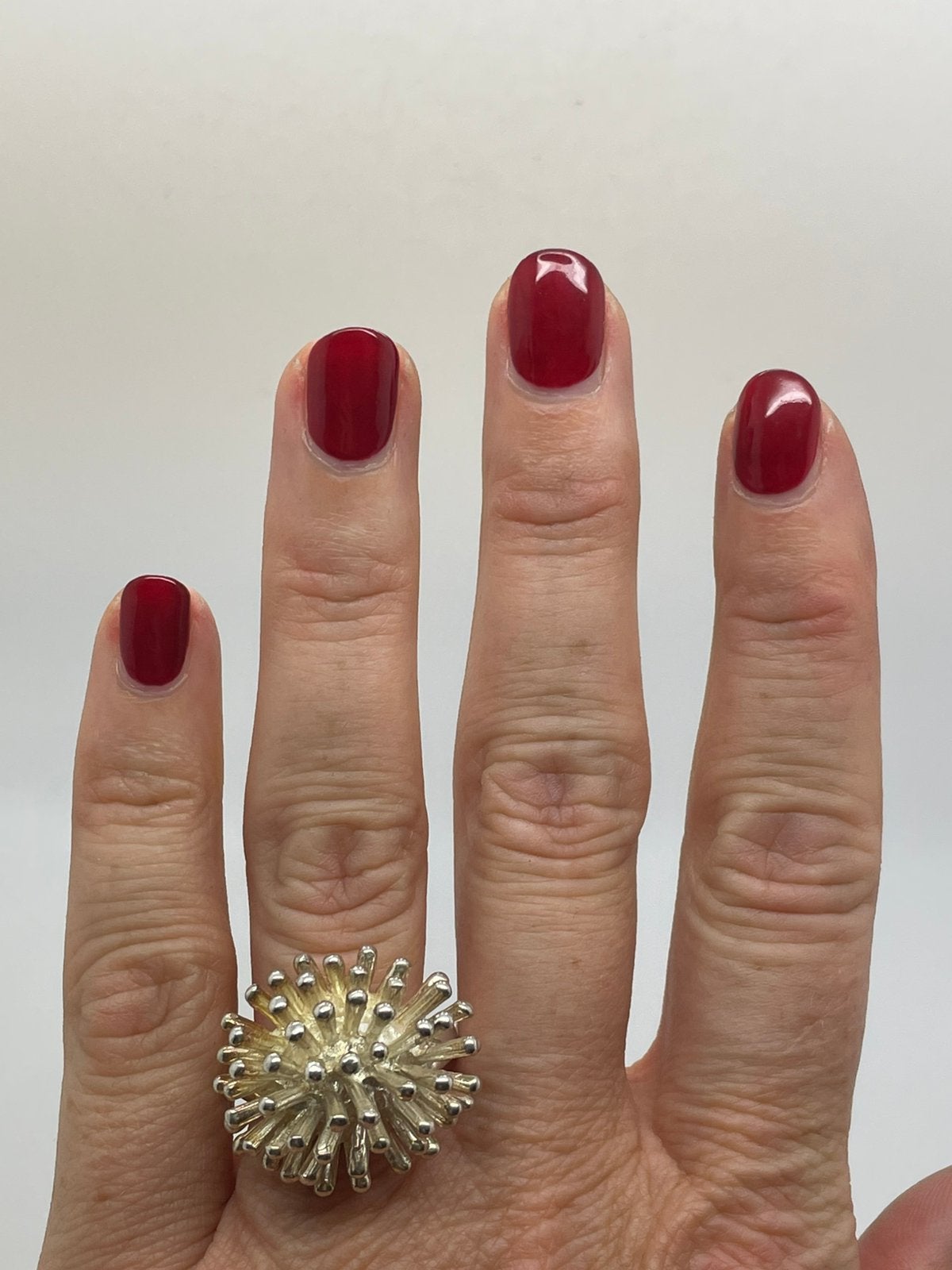 G308 Prachtige massief zilveren sputnik ring maat 19, Ophalen of Verzenden, Zilver, Ring