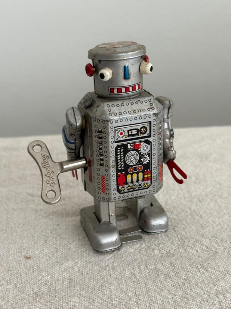 Vintage Blikken Opwindbaar Speelgoed "Walking Robot, Antiek en Kunst, Ophalen of Verzenden
