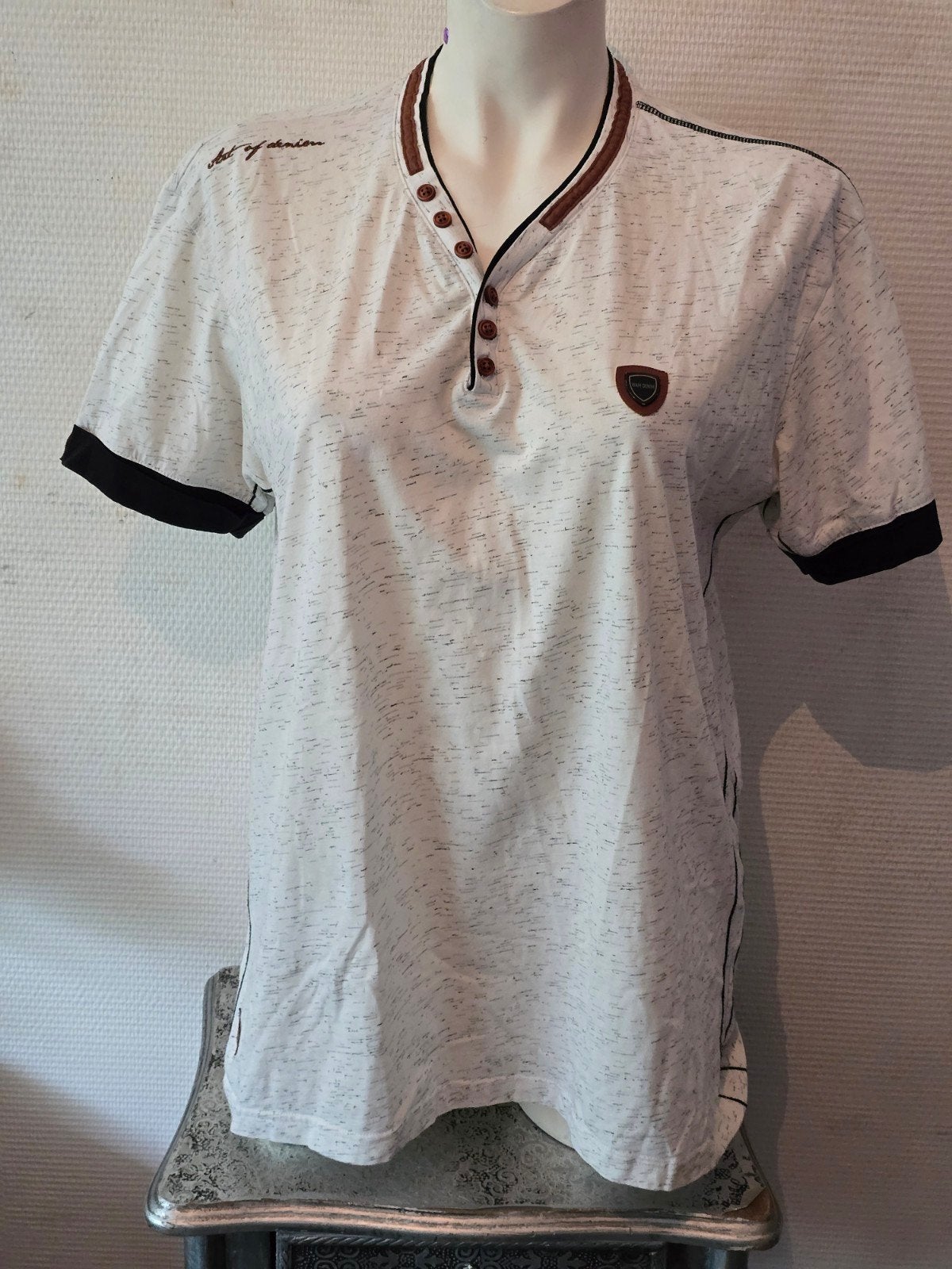 WAM Denim heren T-shirt - Wit met Zwarte Details - Maat 2XL, Wit, Shirt, Ophalen of Verzenden, Gedragen