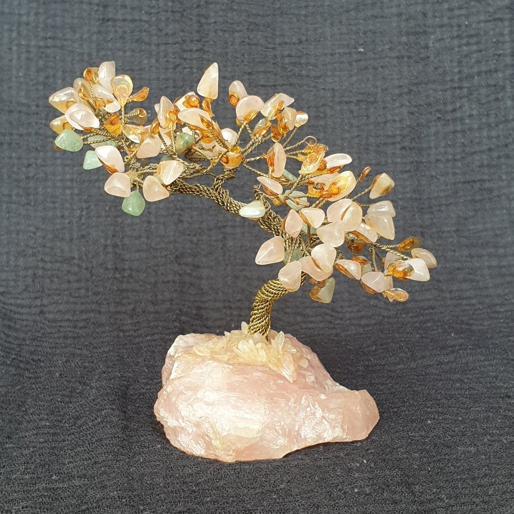 Handgemaakte levensboom decoratie met edelsteen - Geluksboom, Binnen, Natuurlijk materiaal, Roze, 12 cm