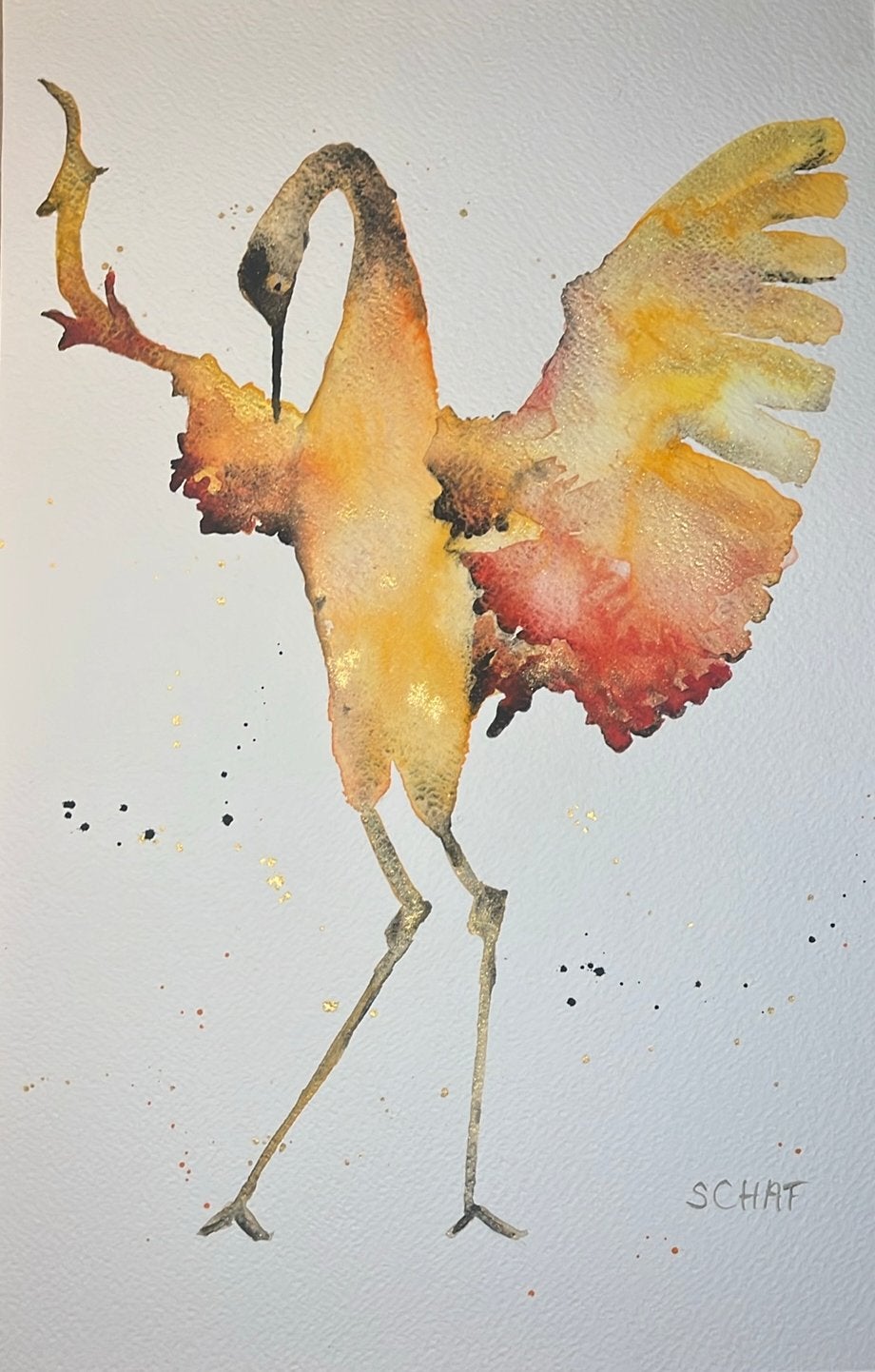 Vogel aquarellen abstracte kraanvogels ijsvogels, Ophalen of Verzenden