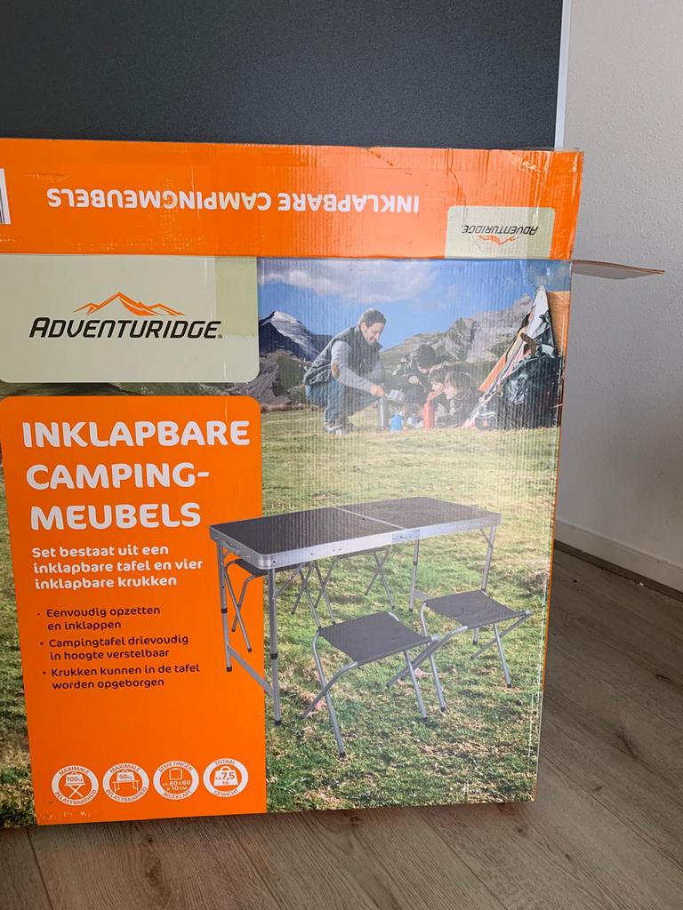 Inklapbare camping tafel + krukjes, Caravans en Kamperen, Kampeermeubelen, Ophalen of Verzenden, Nieuw, Campingtafel