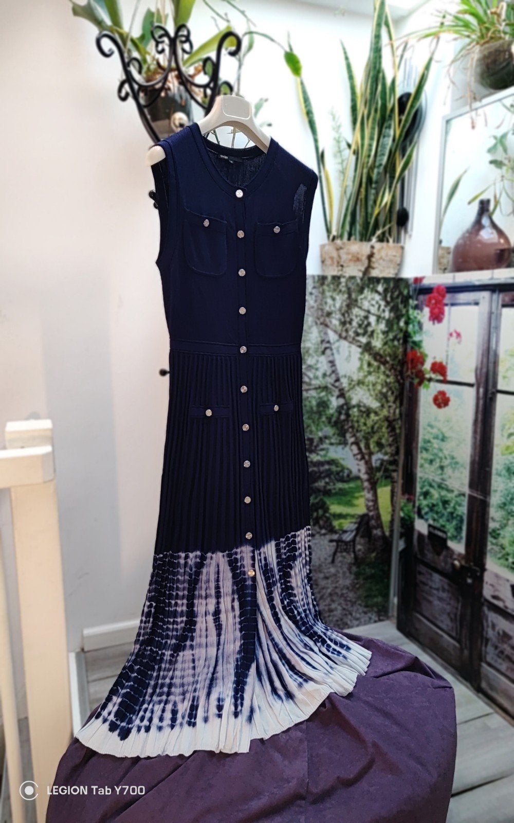 Maje midi jurk met plooien en tie-dye print, Maat 38/40 (M), Blauw, Ophalen of Verzenden, Onder de knie