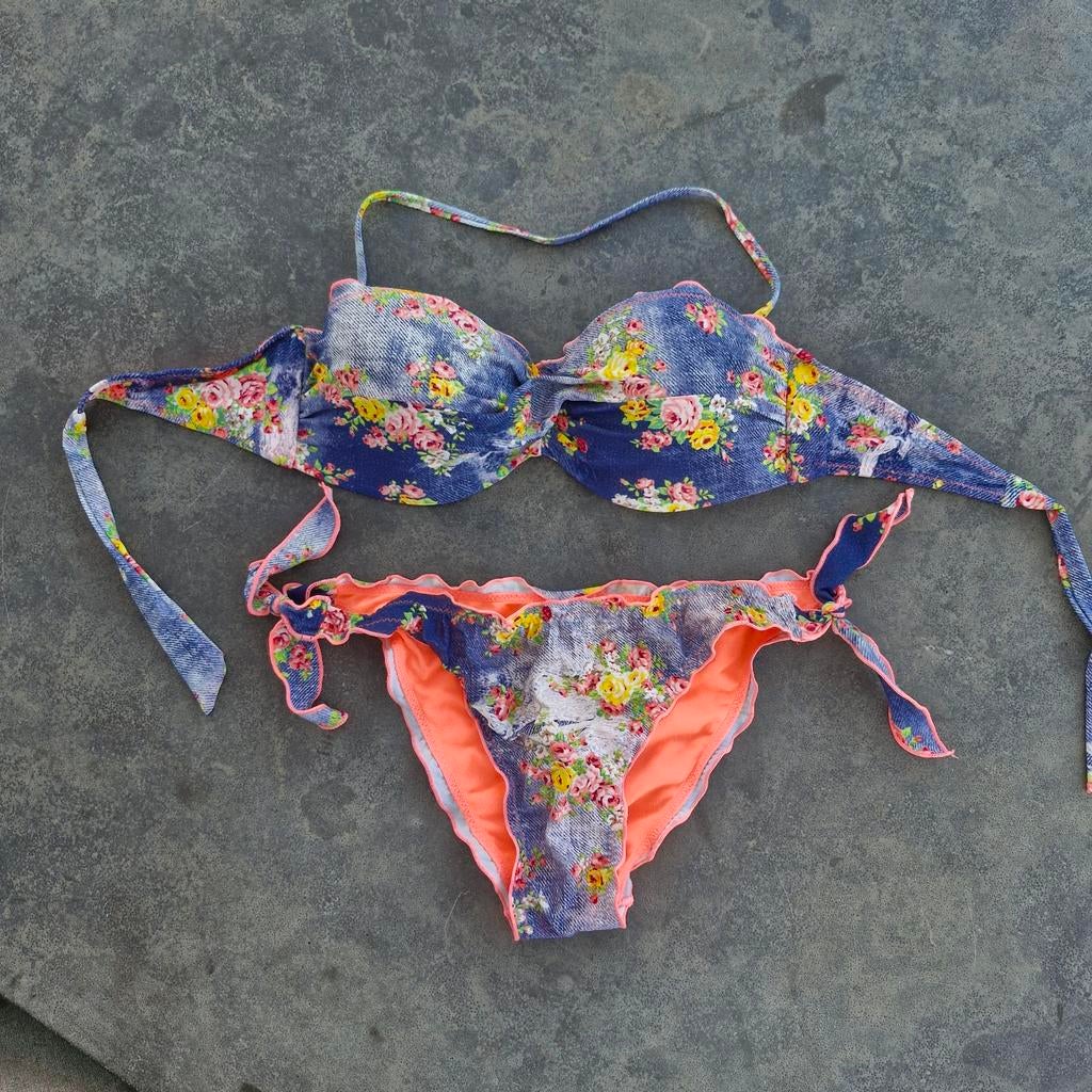 Leuke bloemenprint bikini, strapless te dragen (M/L), Blauw, Ophalen of Verzenden, Bikini, Coiba
