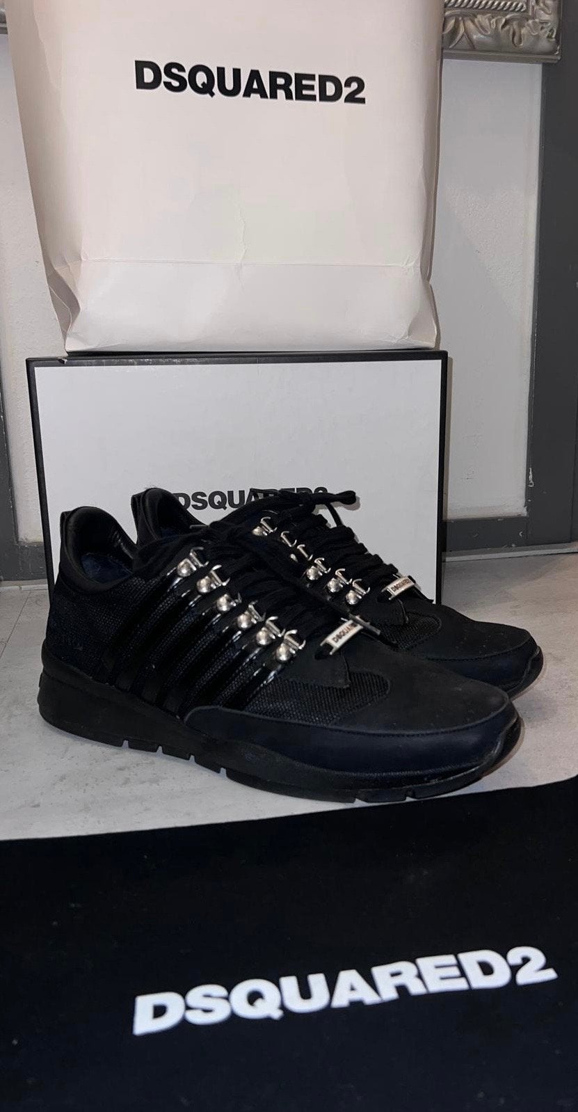 Dsquared2 Lace-Up Sneakers - Maat 45, Zwart, Nieuw, Ophalen of Verzenden, Sneakers of Gympen