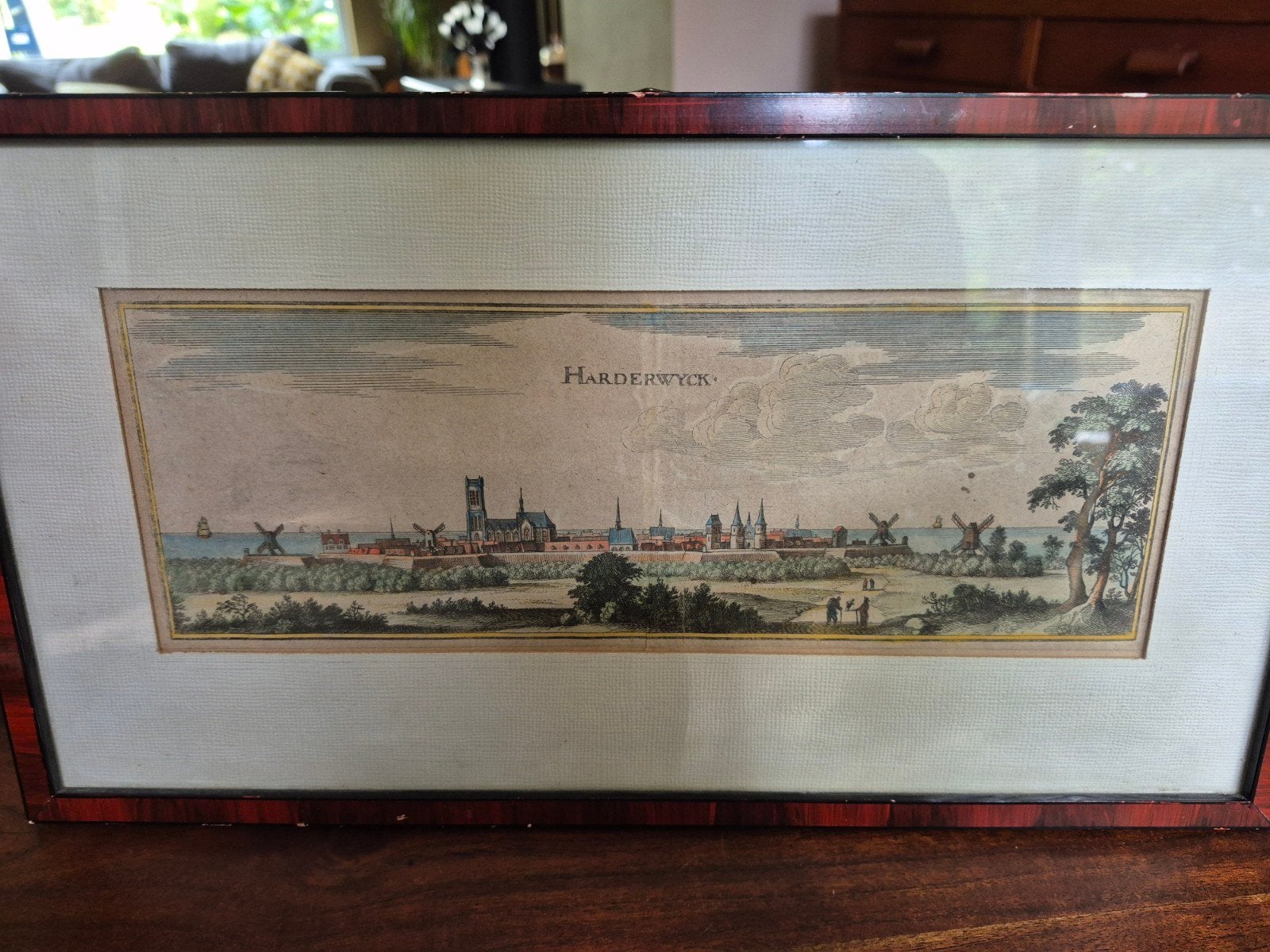 Antieke handgekleurde ets Harderwyck, Caspar Merian, 1650, Antiek en Kunst, Handgekleurd, Ets, Stadsgezicht, 1600 - 1699
