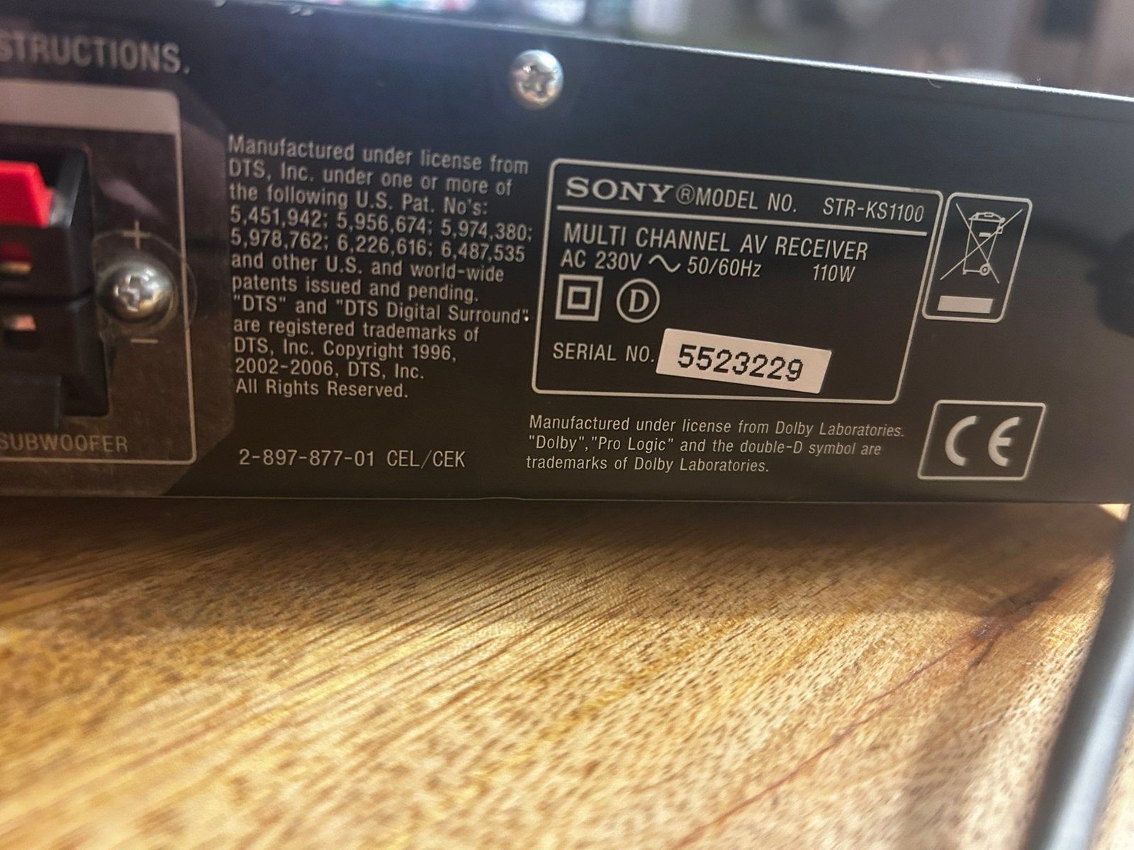 Foto 5 van Sony versterker / AV receiver STR-KS1100 + afstandsbediening