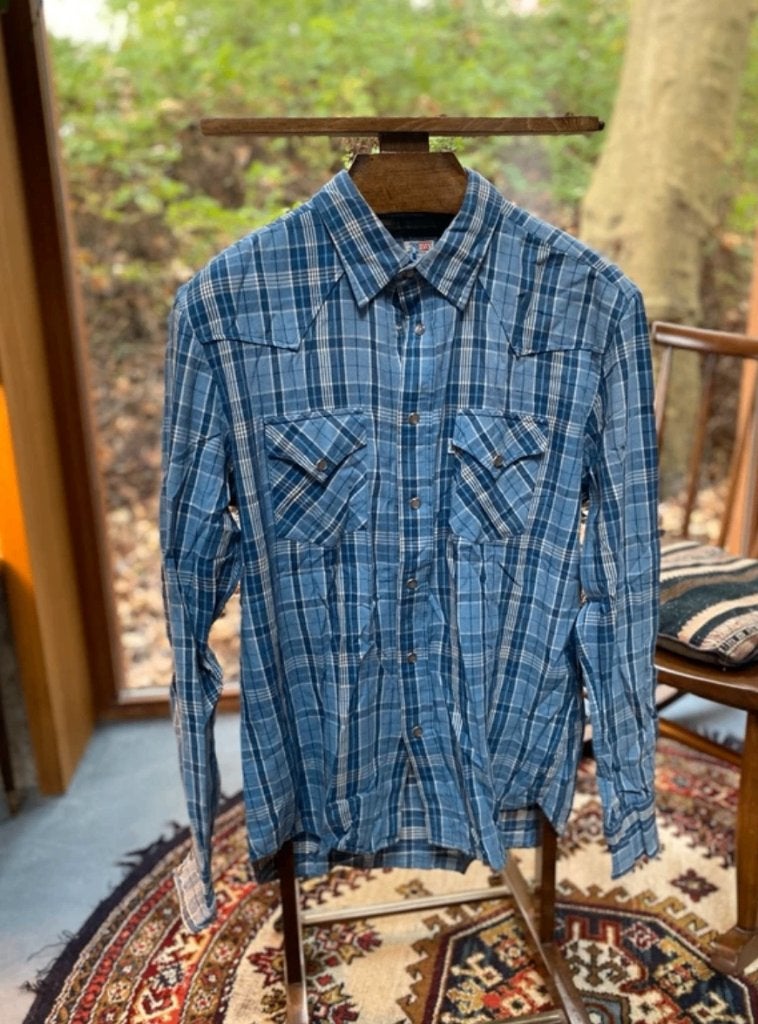 Sale! 50! Levi’s Vintage Clothing (LVC) Blue Western Shirt, Blauw, Gedragen, Levi’s, Halswijdte 39/40 (M)