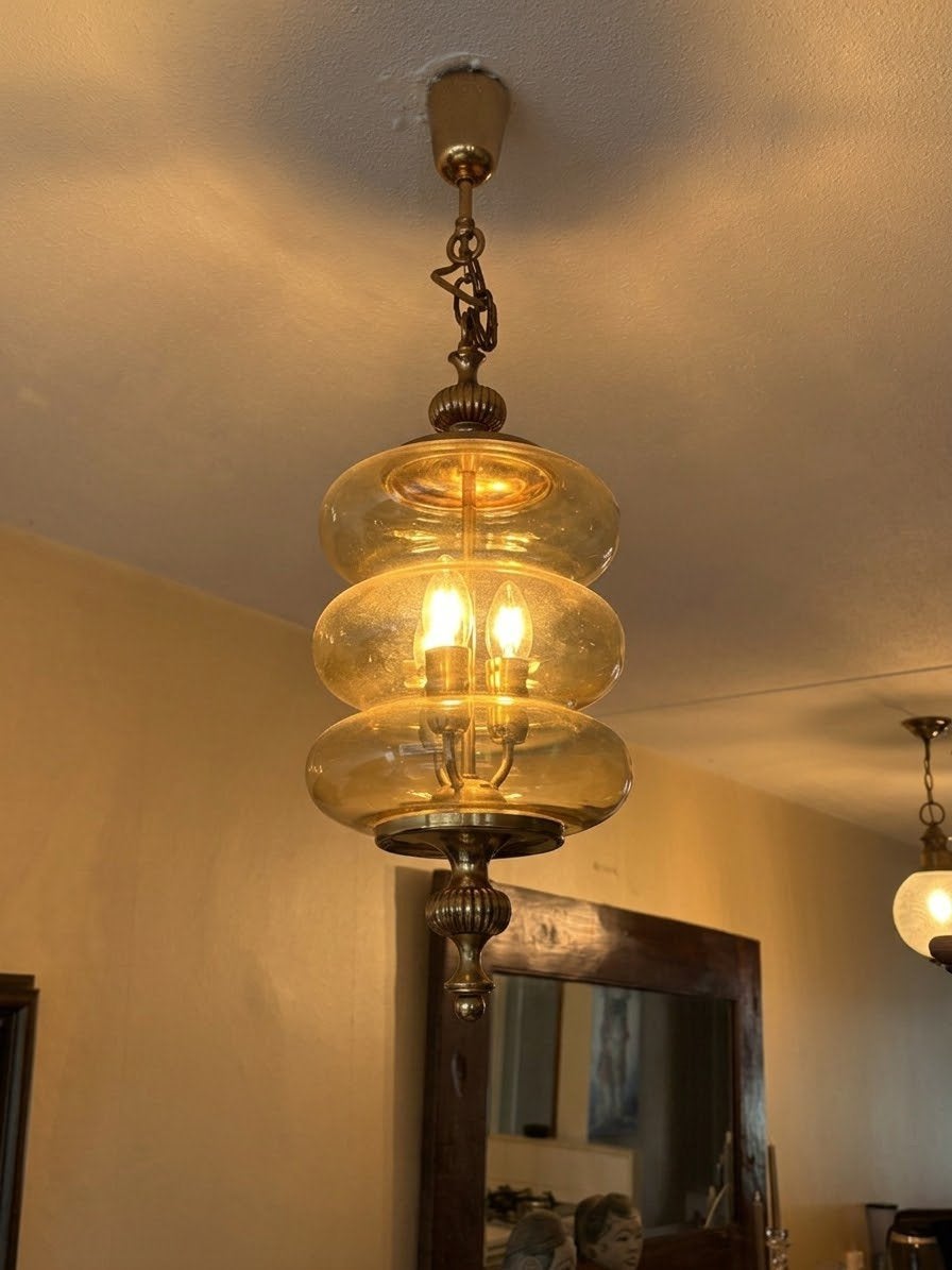 Glashütte Limburg Stijl Hanglamp,  Amber Glas (Jaren 60/70), Huis en Inrichting, Ophalen, Zo goed als nieuw, Glas