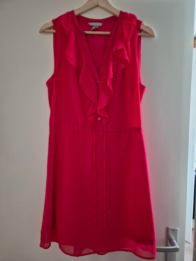 H&M Rode Jurk met Ruches - Maat M (38), Kleding | Dames, Jurken, Zo goed als nieuw, Maat 38/40 (M), Rood, Boven de knie, Ophalen of Verzenden