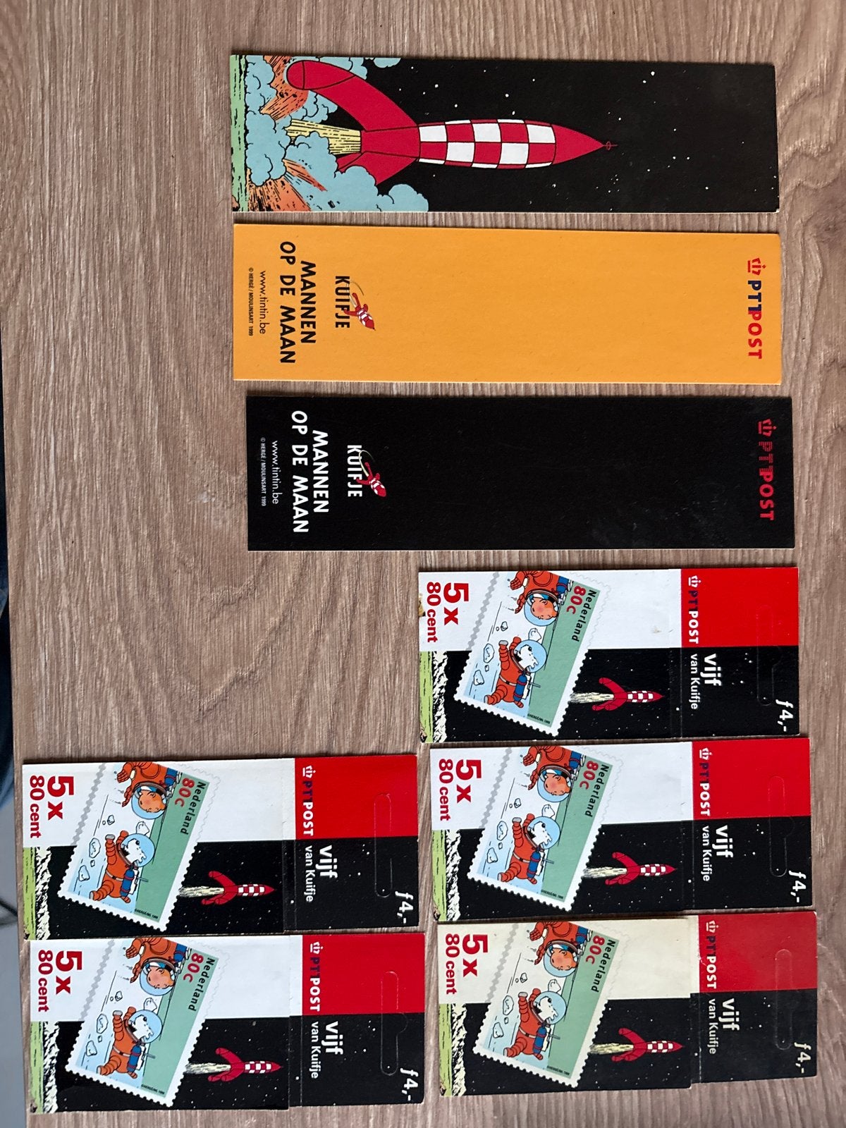 Kuifje postzegels en boekenleggers - Mannen op de Maan, Postzegels en Munten, Postzegels | Nederland, Ophalen of Verzenden, Na 1940