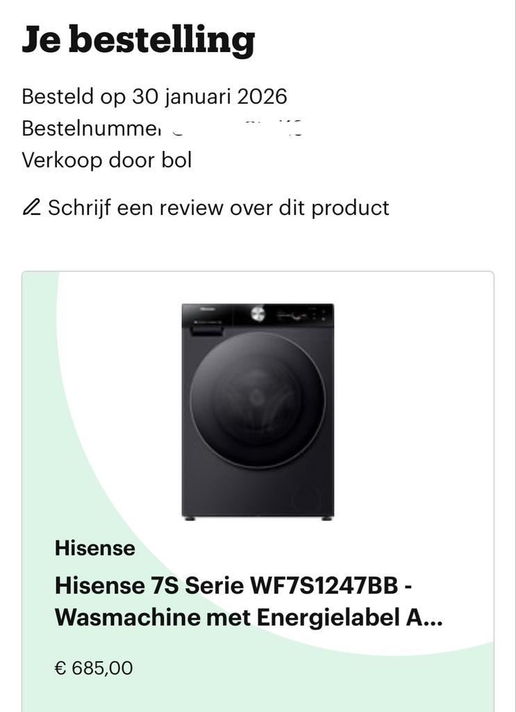 Hisense 7S Serie WF7S1247BB Wasmachine, Ophalen, 1200 tot 1600 toeren, 10 kg of meer, Nieuw