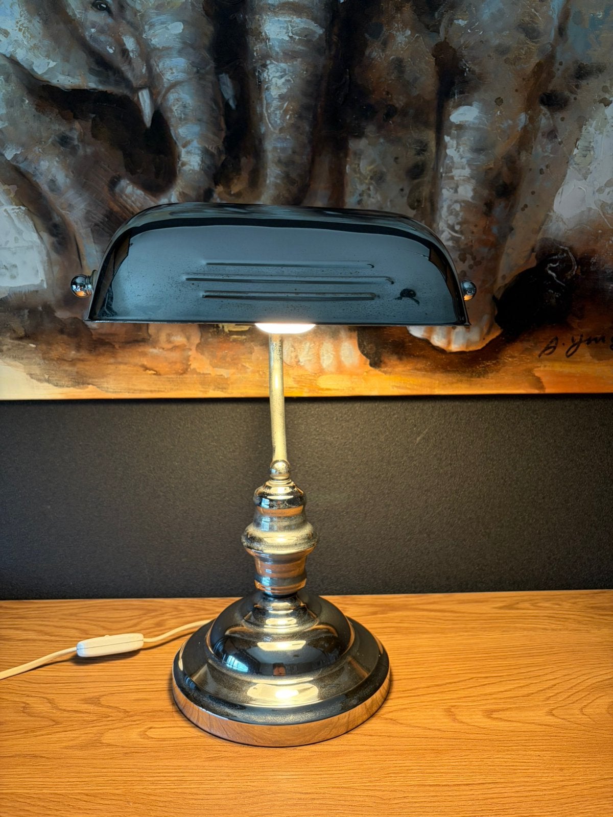 Vintage 80s IKEA chromen bankierslamp - A9305 -retro, 38 cm, Zo goed als nieuw, Bankierslamp, IKEA