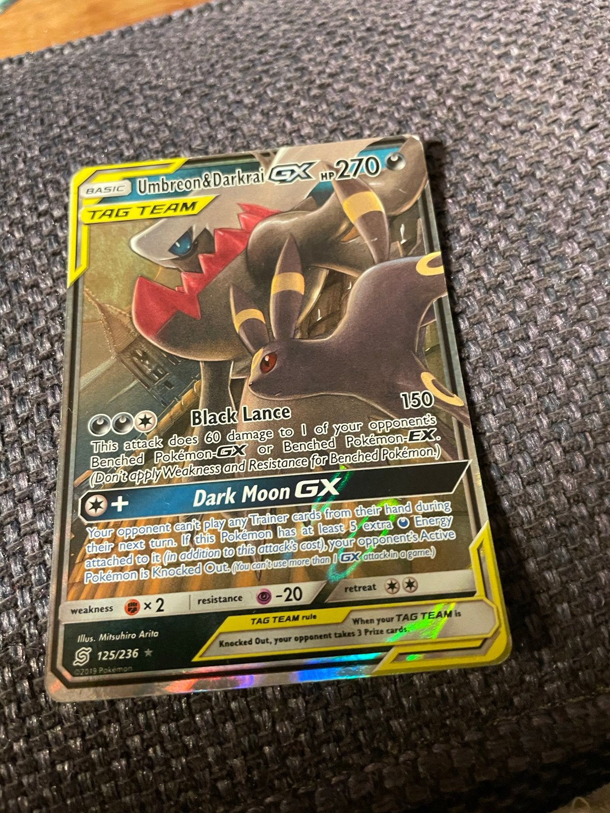 Pokémon Kaart: Umbreon & Darkrai GX TAG TEAM (S125/236), Ophalen of Verzenden, Zo goed als nieuw, Losse kaart
