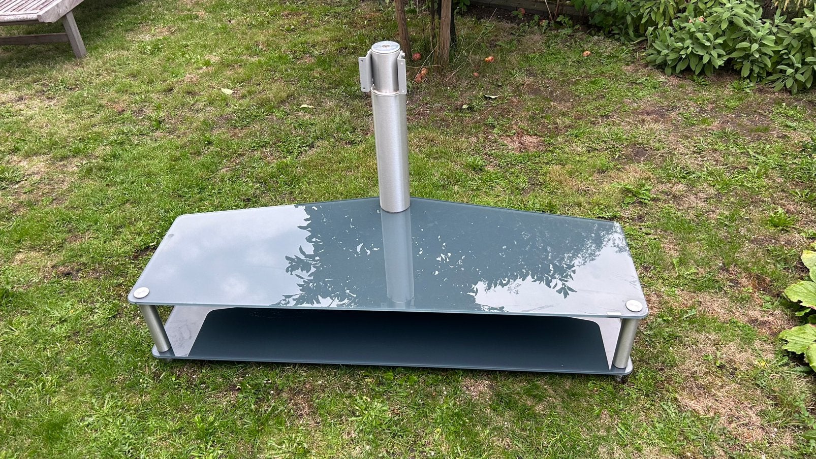 TV / audio meubel, Ophalen, Gebruikt, 100 tot 150 cm, Glas
