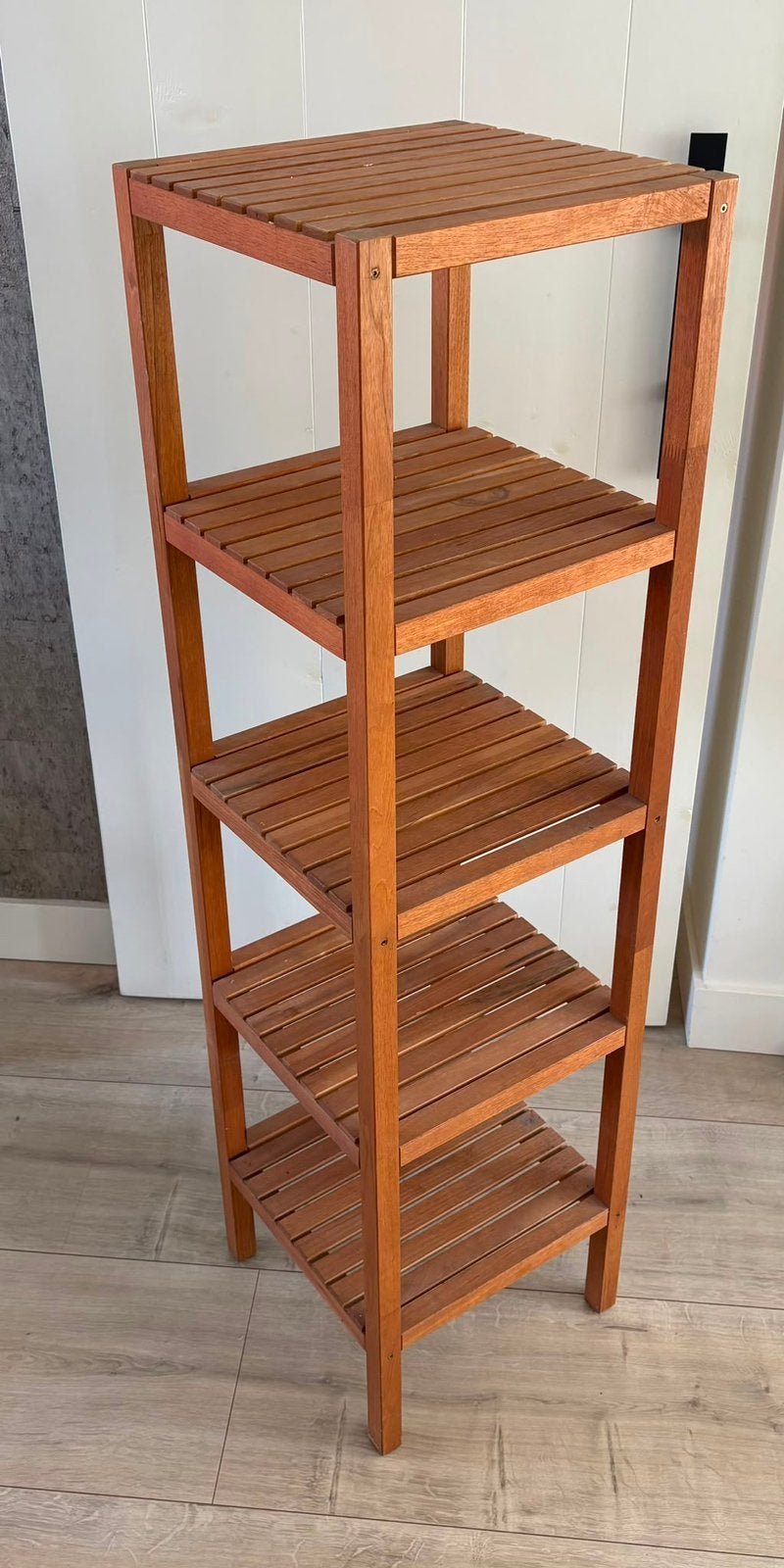 Houten badkamerrek / opbergrek met 5 planken, Ophalen, Gebruikt