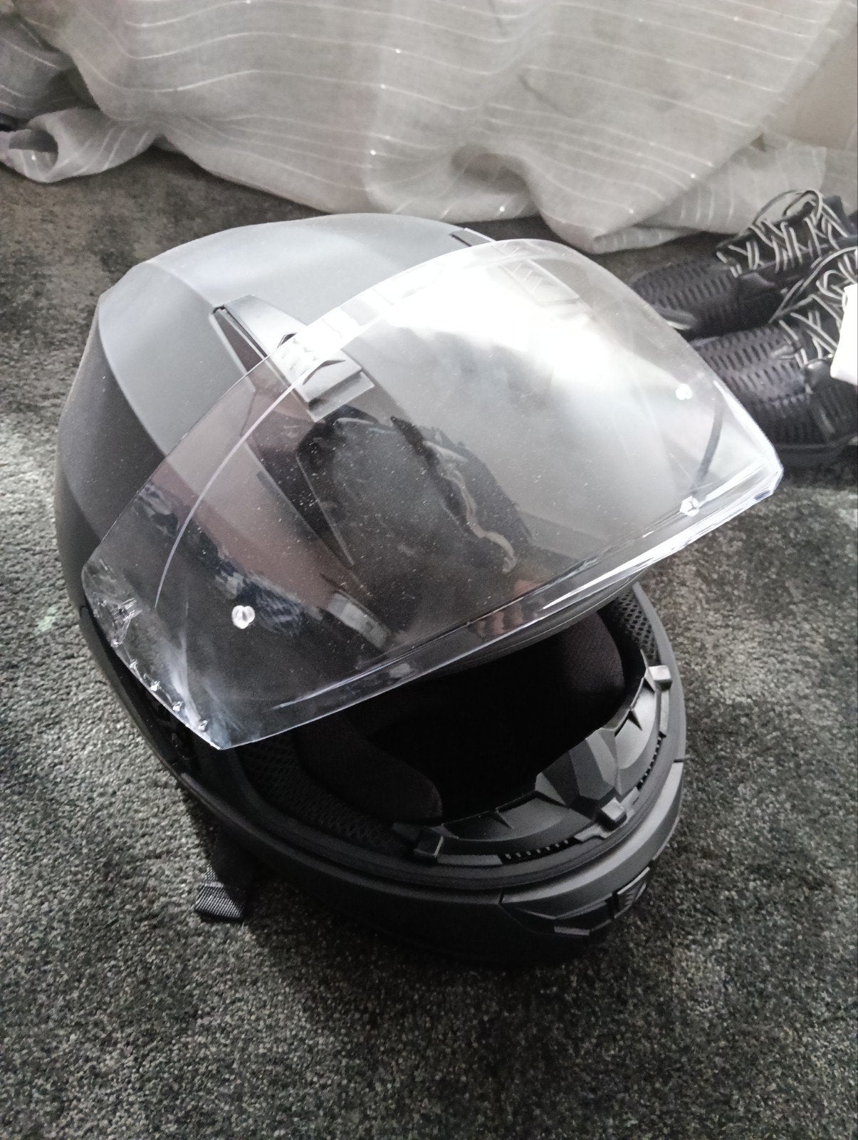VinZ Systeemhelm Mat Zwart - Maat XS (53-54cm), Motoren, Kleding | Motorhelmen, XS, Systeemhelm, Dames, Tweedehands