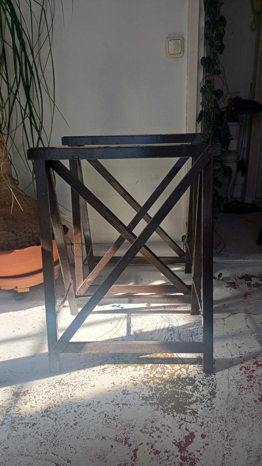 Twee houten inklapbare schragen, Ophalen, Rechthoekig, 50 tot 100 cm, 50 tot 100 cm