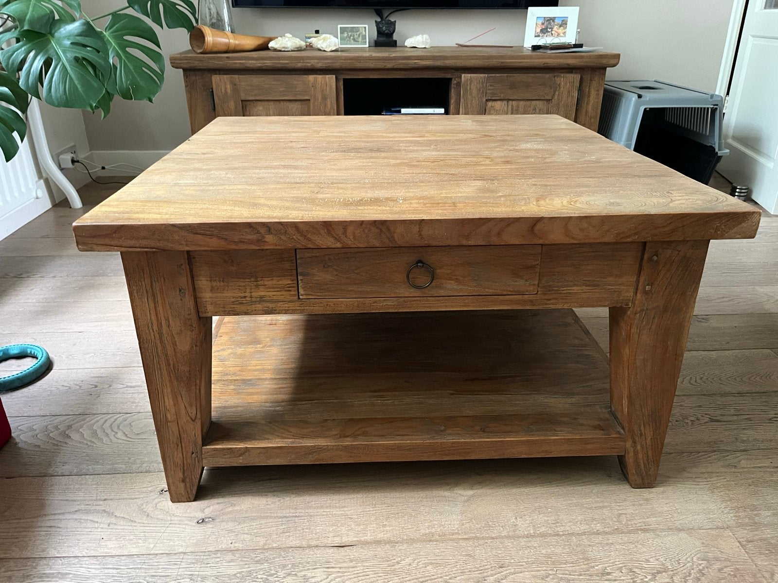 Teak houten salontafel, Ophalen, 50 tot 100 cm, 50 tot 100 cm, Zo goed als nieuw