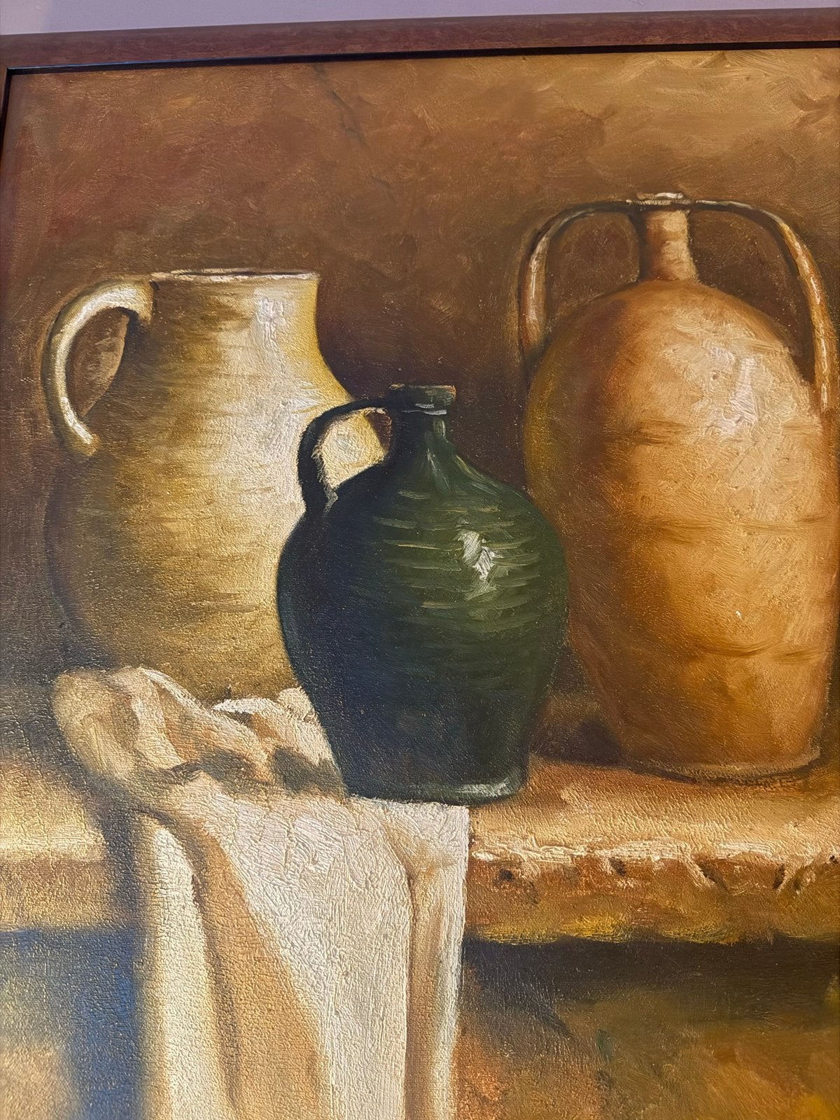 Stilleven met kruiken - Gesigneerd olieverfschilderij, Antiek en Kunst, Doek, Stilleven, Ophalen of Verzenden, Gesigneerd