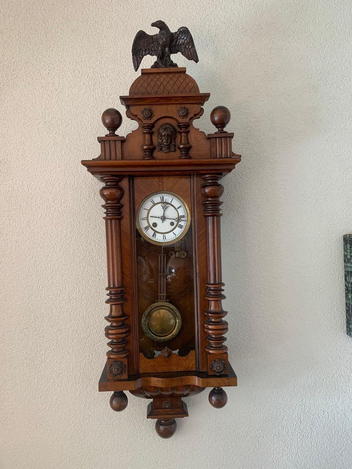 Antieke Regulateur Wandklok met Adelaar – ca. 1900, Antiek en Kunst, Ophalen