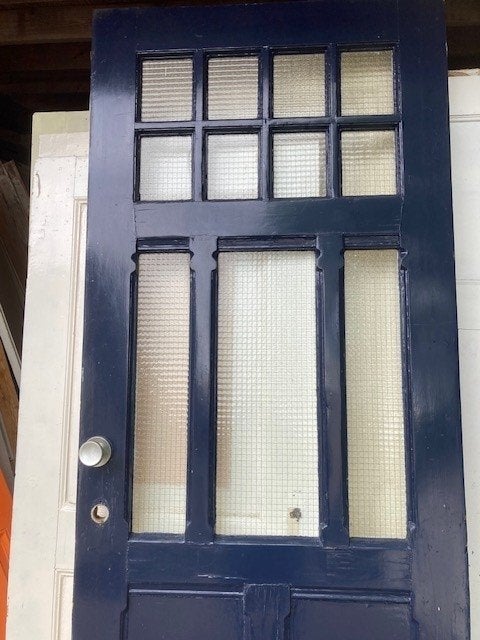Antieke grenen voordeur 91x230x4,3 cm, stomp, Euro 375,00, Ophalen, Gebruikt, Blauw, Vintage