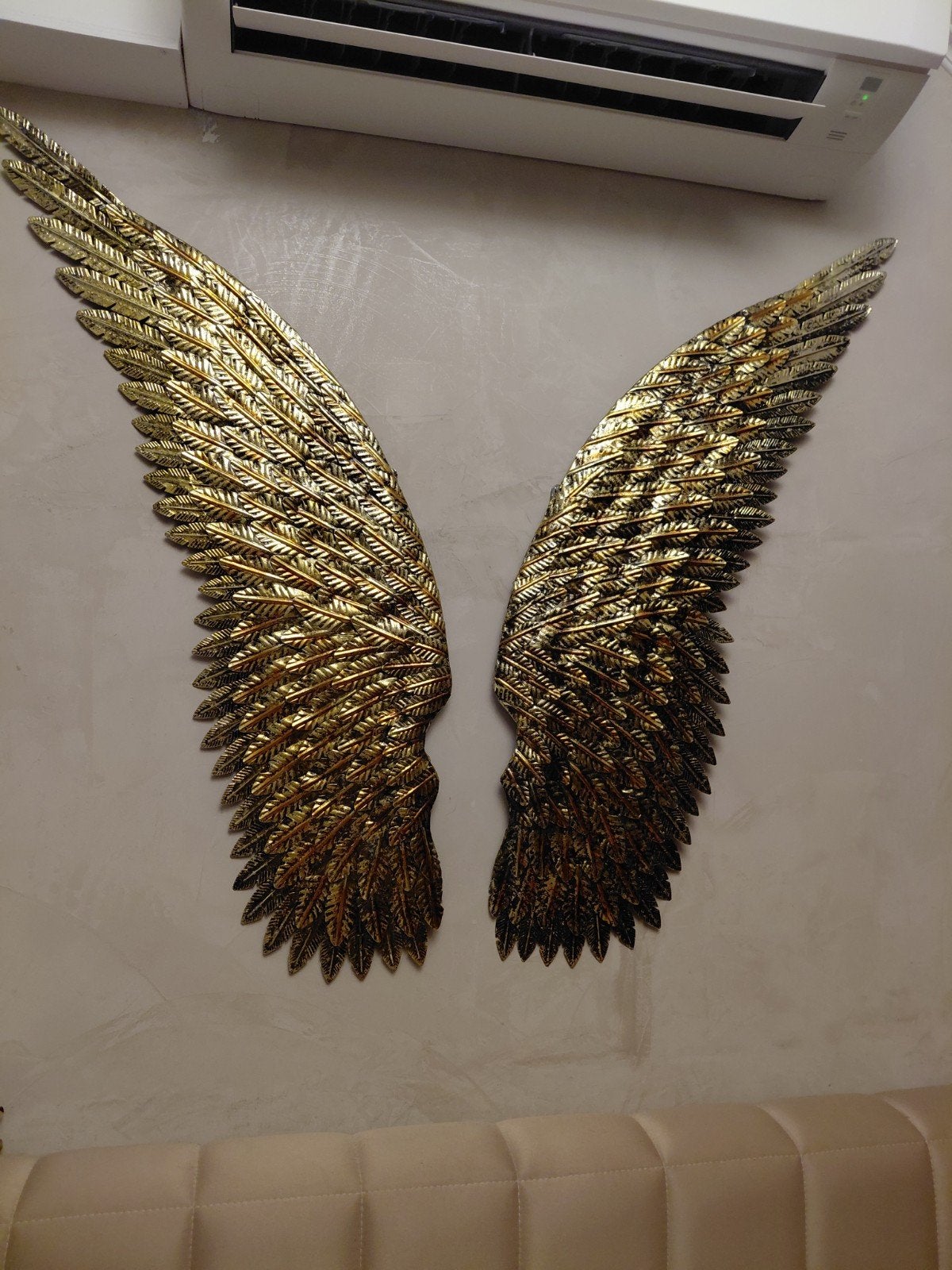 Gouden engelenvleugels van staal - Decoratief ornament, Ophalen, Overige stijlen, Zo goed als nieuw, Goud