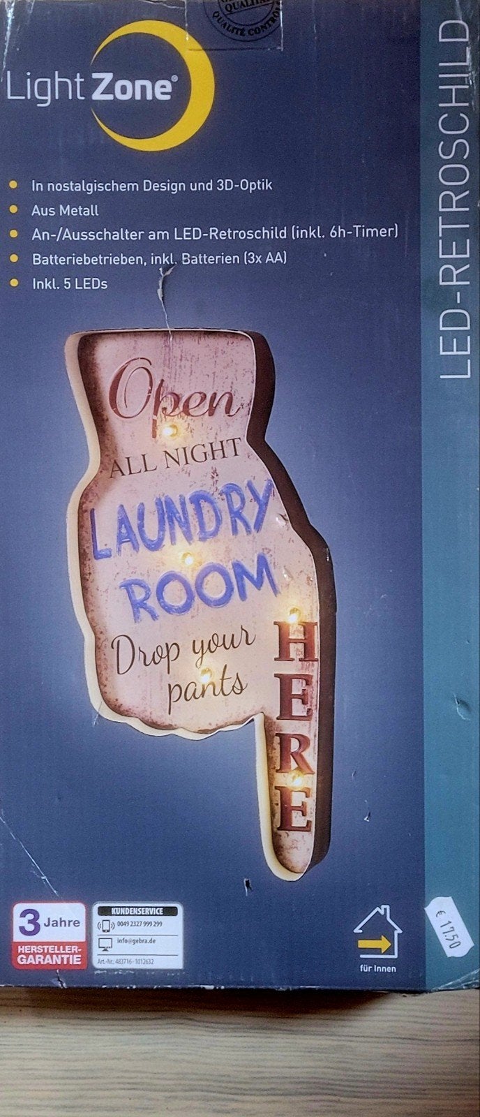 Light Zone LED-Retroschild "Laundry Room" - Nieuw, Vintage, Meerkleurig, Nieuw, Ophalen of Verzenden