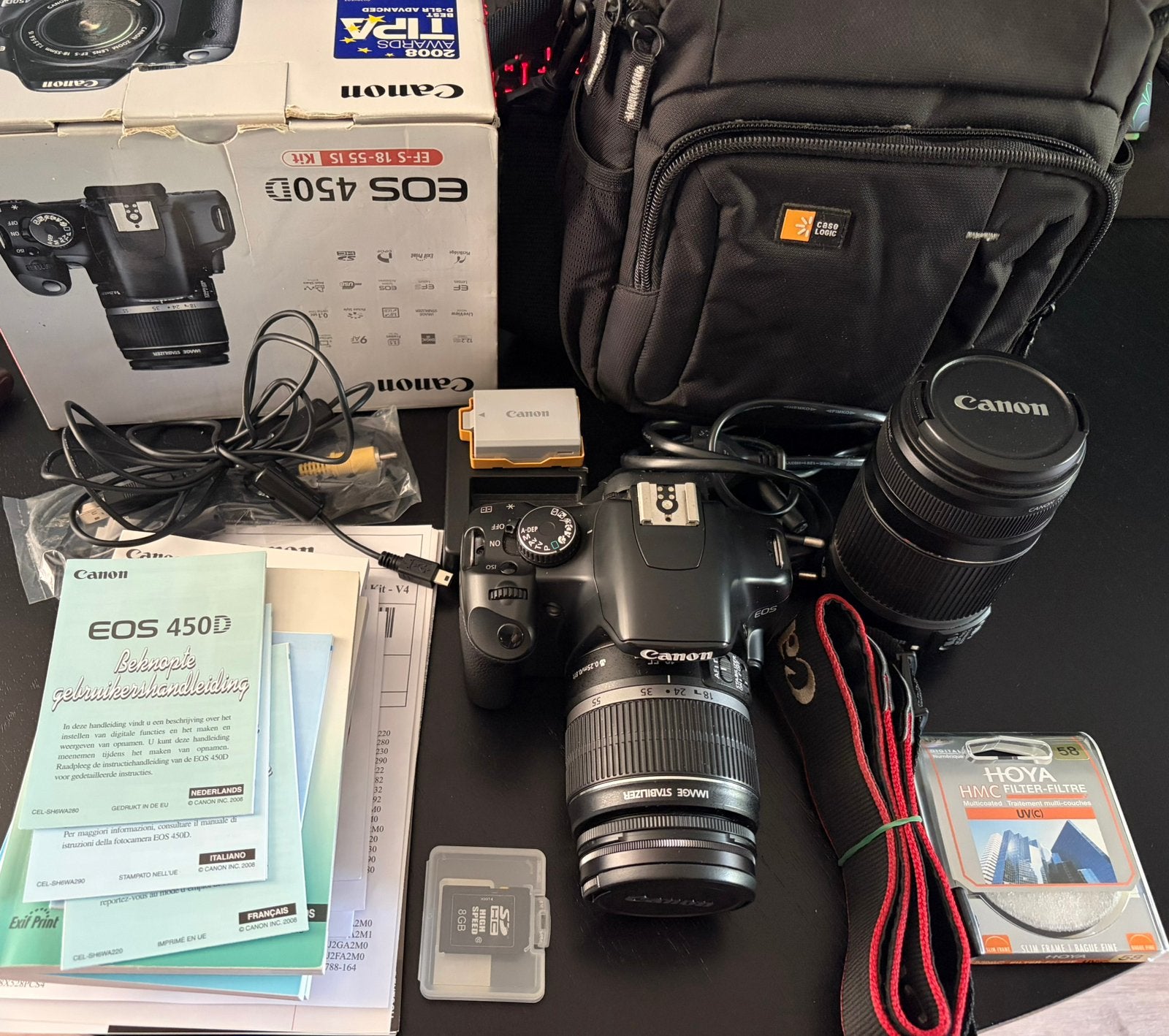 Canon EOS 450D complete set + 18-55mm + 55-250mm IS + tas, Spiegelreflex, Canon, 12 megapixels, Ophalen of Verzenden