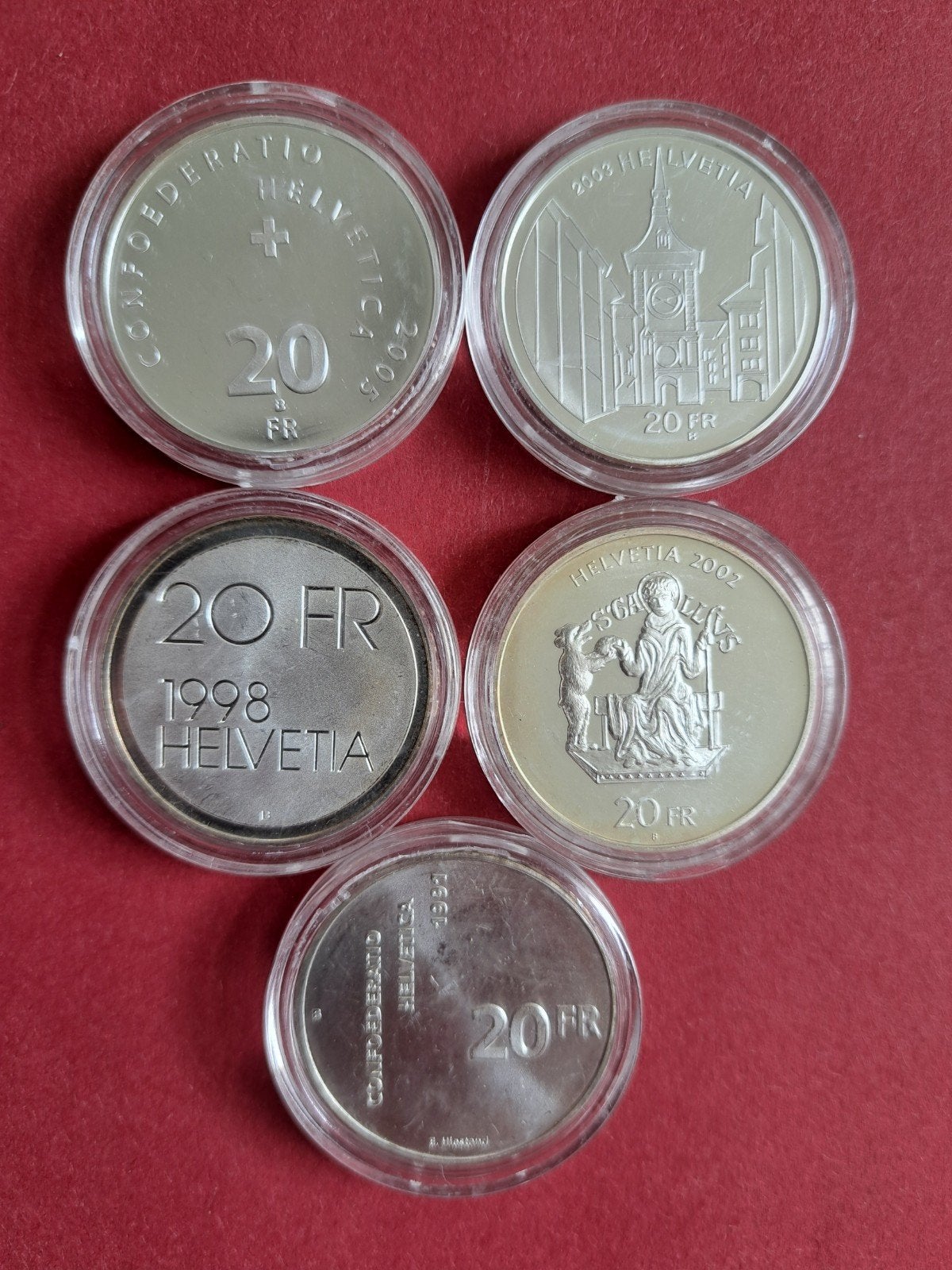 Zwitserland Helvetia 5x 20 frank zilver, Postzegels en Munten, Ophalen of Verzenden, Overige landen, Setje, Zilver