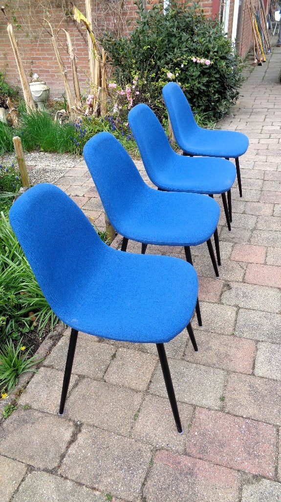 4 Actona design eetkamerstoelen / kuipstoelen –helderblauw-, Ophalen, Gebruikt, Blauw, Scandinavisch