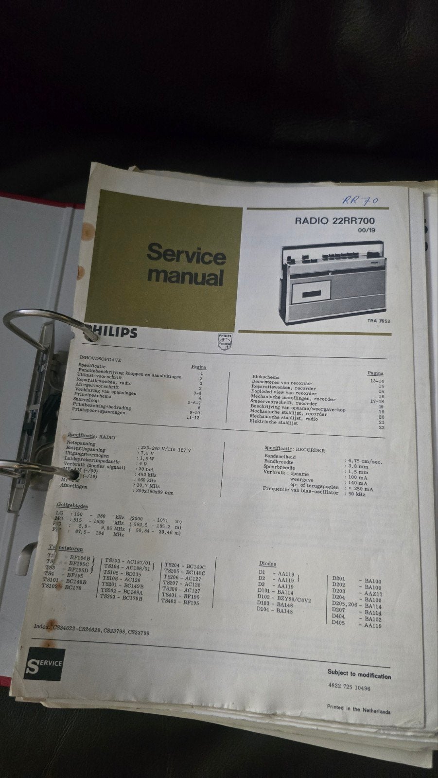 Ordner  vol Radio Service Manuals - Diverse Modellen, Ophalen of Verzenden