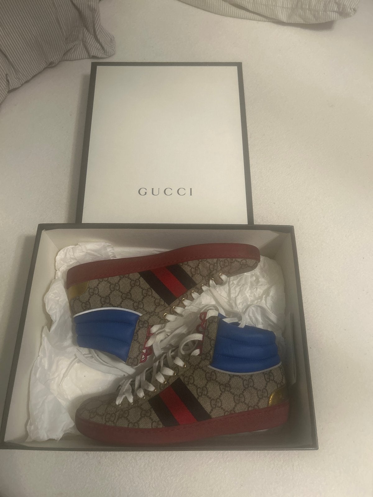 Gucci GG Supreme High-Top Sneakers met doos en dustbag, Ophalen of Verzenden, Gedragen, Overige kleuren, Sneakers of Gympen
