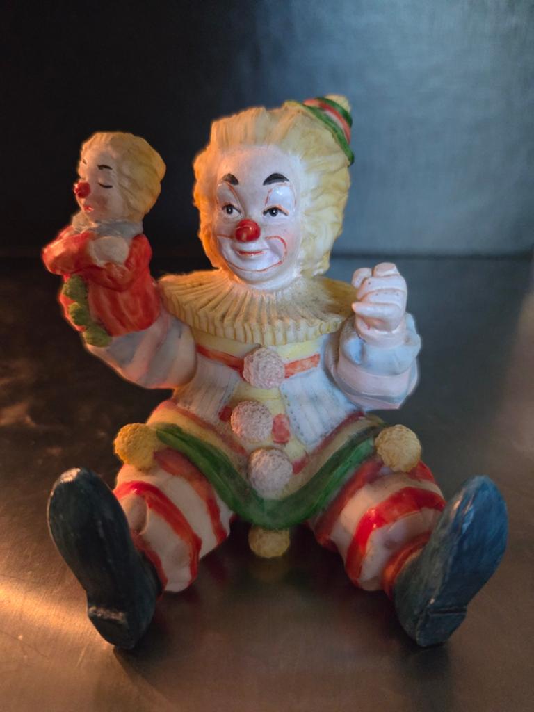 Vintage Buikspreekpop Clown met Popje - 9 cm, Ophalen of Verzenden, Gebruikt
