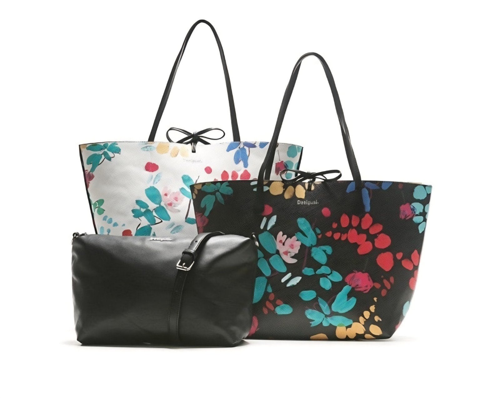 DESIGUAL omkeerbare 3 in 1 zwart/witte gebloemde tas, Ophalen of Verzenden, Zo goed als nieuw, Zwart, Shopper