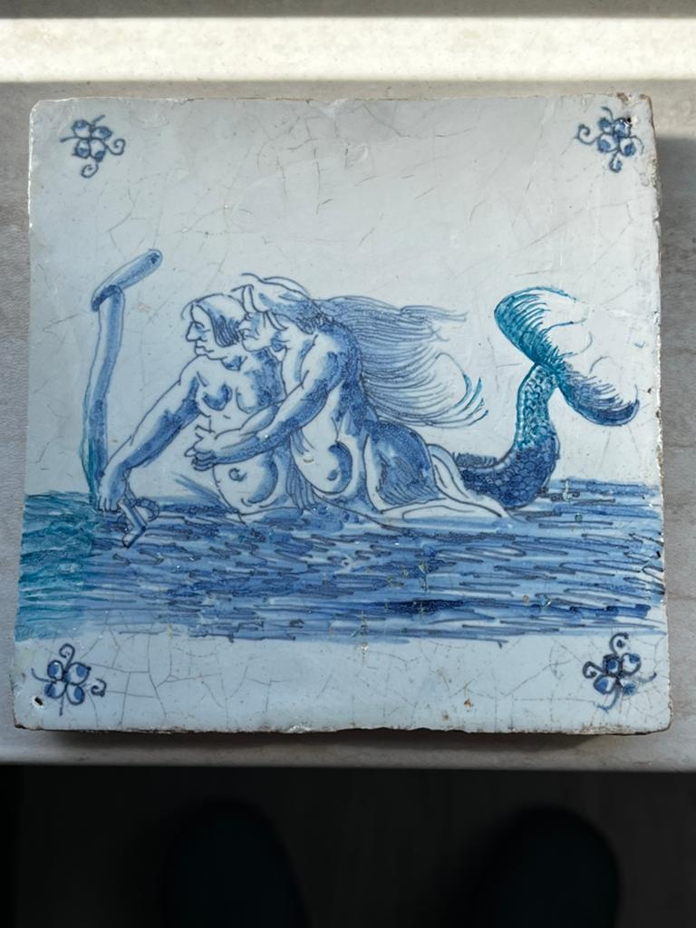 Tegel Antieke tegel zeewezen, Ophalen of Verzenden