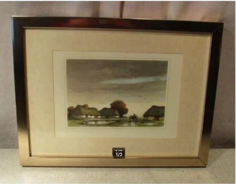 Mooie Gravure 'Valavond' - Dirk Baksteen - 44x34, Ophalen of Verzenden, Dagelijks leven, Gravure