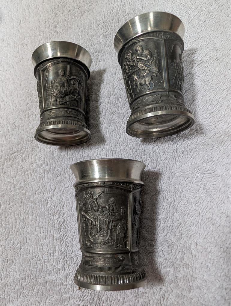 Set van 3 Vintage Tinnen Borrelglaasjes - WMF Zinn, Antiek en Kunst, Ophalen of Verzenden