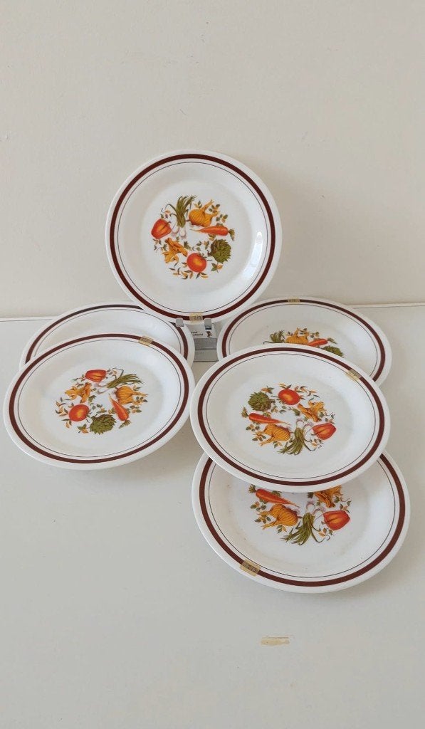 6 Vintage Arcopal France 'Légumes' diner borden (NIEUW), Huis en Inrichting, Eu, Overige merken, Eu, Vintage